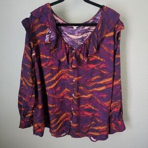 NWT Terra Sky Ruffle Button Front Long Sleeve Bloyse Artsy Size 3X